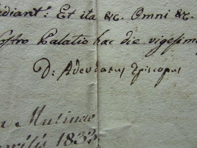 Autografo Caleffi Vescovo Nomina Giberti S.Bartolomeo Formigine Corlo 1833 