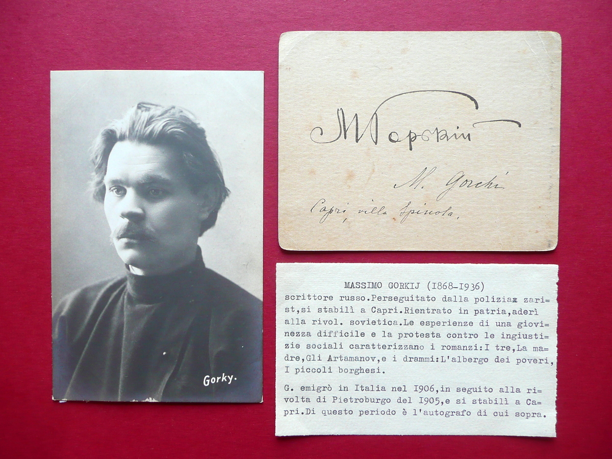 Autografo Maksim Gor'kij Biglietto Firma Capri Primo '900 Letteratura Molto Raro